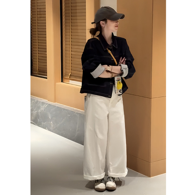 夹克外套棒球服上衣阔腿裤两件套