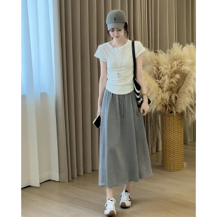 夏日绝美漂亮套装裙休闲短袖上衣气质T恤高腰显瘦半身裙两件套女