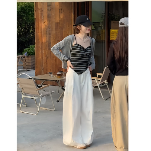 夏季韩系条纹吊带开衫女两件套