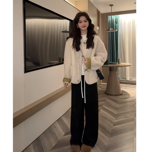 巨好看的冬装一整套轻奢高级感洋气宽松仿羊绒外套百搭休闲裤套装