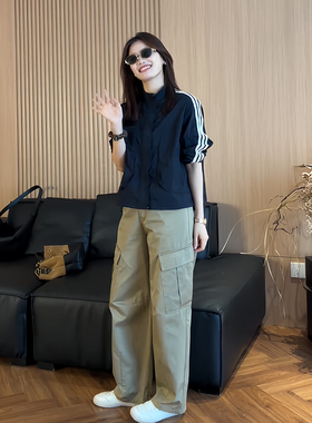 韩系搭配一整套气质高级感立领长袖休闲外套百搭显瘦工装裤两件套
