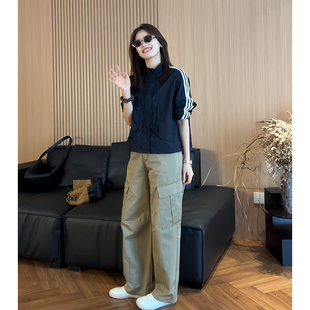 韩系搭配一整套气质高级感立领长袖休闲外套百搭显瘦工装裤两件套