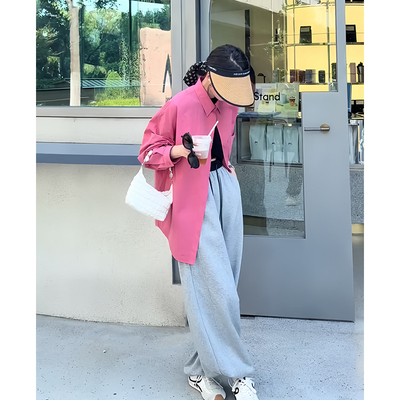 长袖衬衫百搭宽松休闲裤两件套