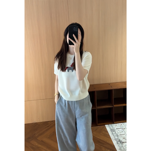 松弛感上衣休闲裤 初夏独特绝美小套装 女短袖 卡通针织衫 连件套 韩版