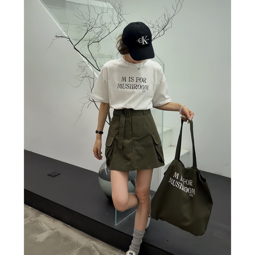 夏季字母T恤工装半裙两件套女