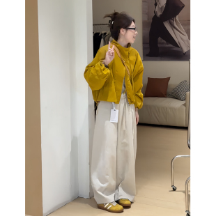 气质一整套ootd穿搭独特超好看短款夹克上衣棒球服外套直筒裤套装