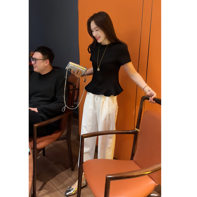 夏季女轻奢修身显瘦九分裤套装
