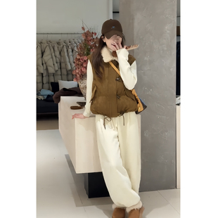 套装 加厚保暖牛角扣马甲棉衣加绒休闲裤 女 一整套韩版 独特漂亮冬装