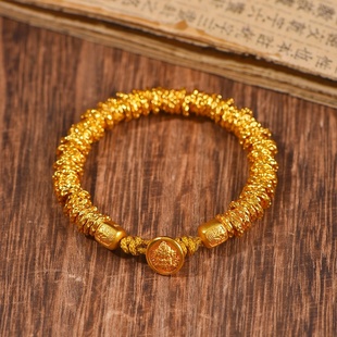 沙金同款财神盘缠手链钱串子腰缠万贯古法复古锤纹圈手链高保色