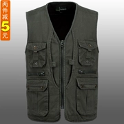 Áo vest cotton trung niên có thể giặt mùa thu và mùa đông vest nam nhiều túi chụp ảnh vest cha vest - Áo vest cotton