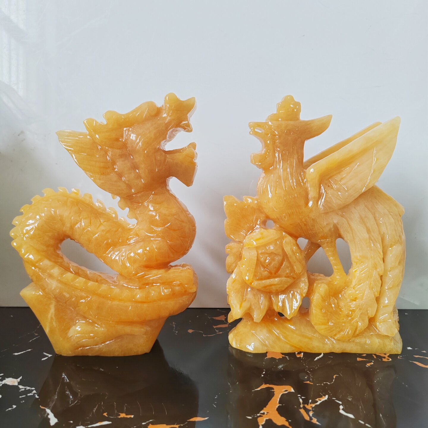 天然黄玉新中式青龙元宝龙凤雕刻摆件客厅玉石工艺品家居风水摆设