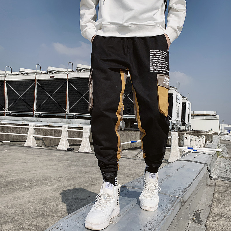 夏季新款男士褲子休閑褲潮流寬松cargo工裝褲拼接帥氣束腳九分褲在類目 男裝, 休閒褲中 - 來自Buy2taobao.com提供專業的淘寶代購服務