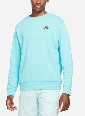 Nike耐克卫衣男彩色刺绣三连勾圆领情侣长袖套头衫DJ6915-063-482