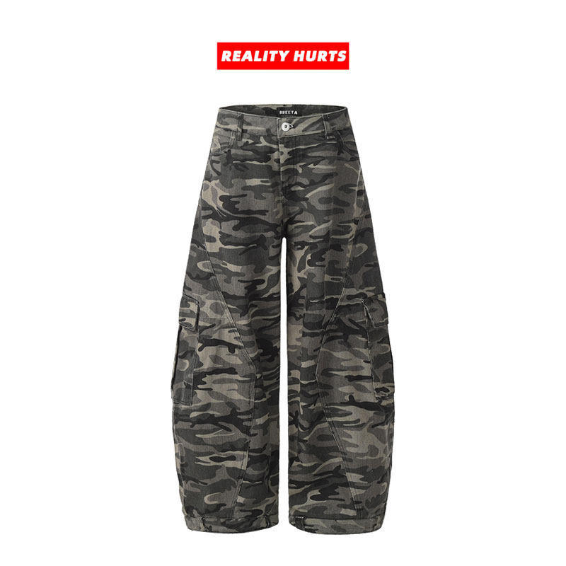 迷彩美式复古休闲工装裤宽松男女