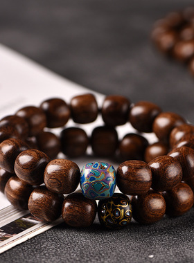 金丝檀木1.2cm老型珠文玩佛珠大漆珠DIY手串盘玩木串念珠男女款