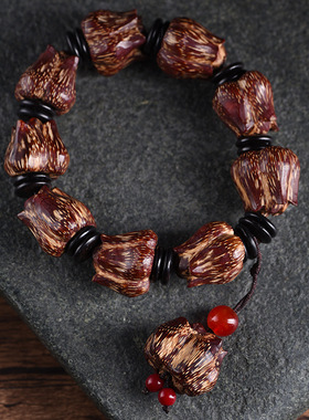 滴血莲花菩提子文玩手串念珠天然原色手工手链佛珠莲花把玩男款