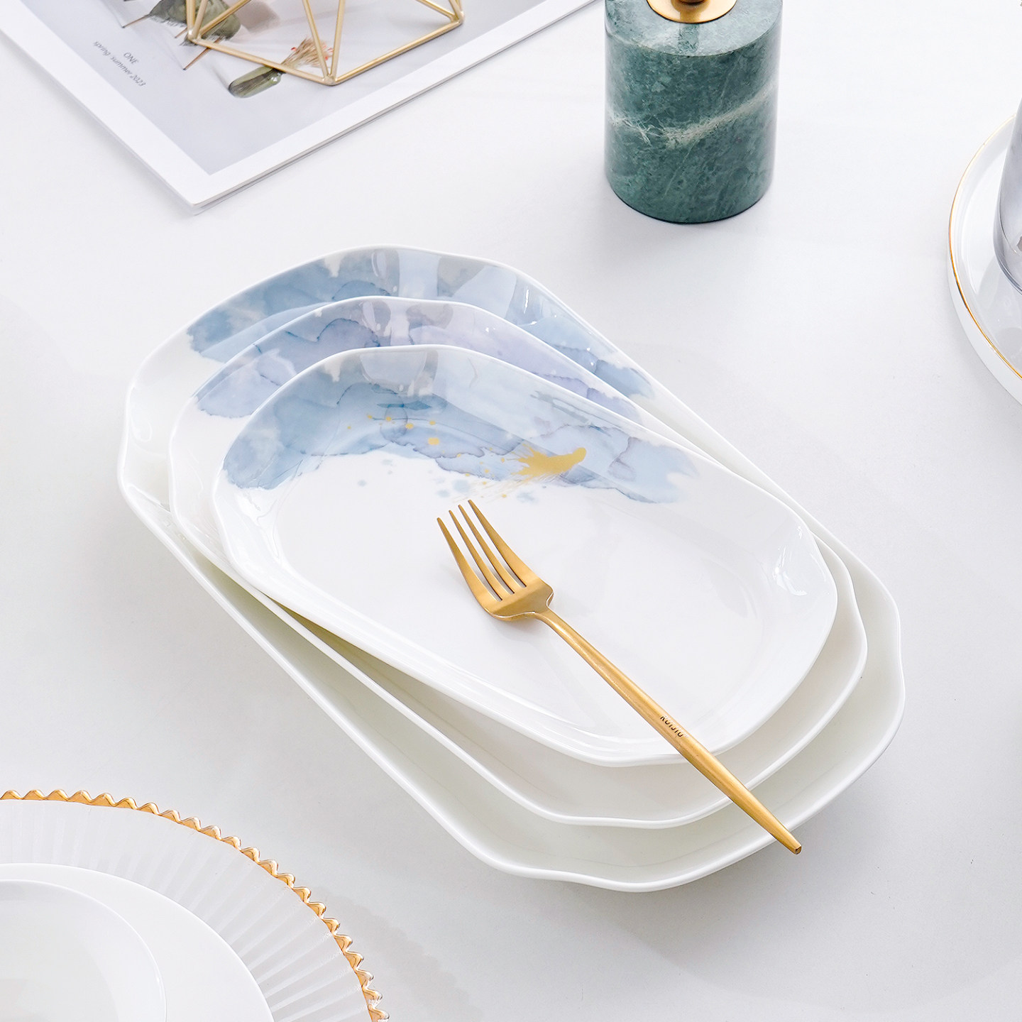 骨瓷莲花鱼盘家用蒸鱼盘子高级感10-14英寸鱼碟大号长方形菜盘子,餐饮具,盘,淘宝优惠券,粉丝福利购,淘宝优惠卷