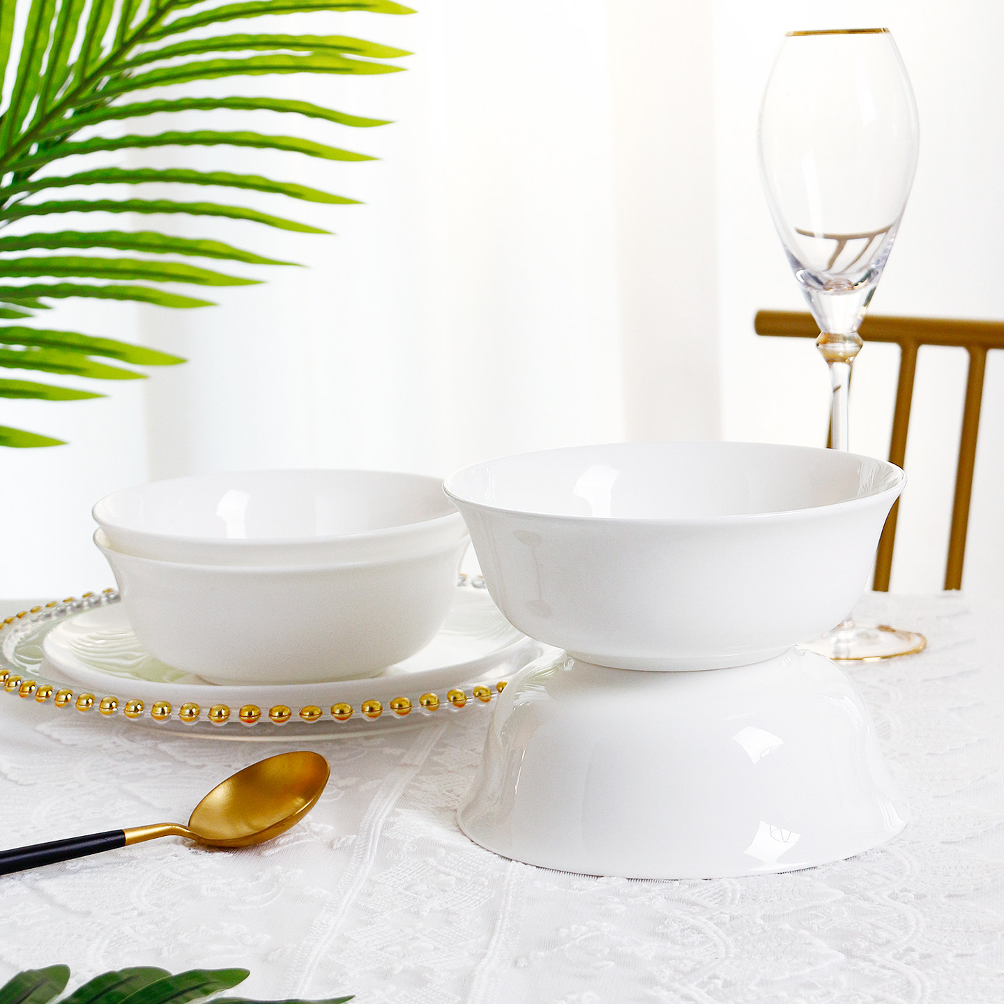 吃面碗家用4个纯白中式骨瓷6英寸泡面碗陶瓷餐具大瓷碗汤碗饭碗,餐饮具,碗,淘宝优惠券,粉丝福利购,淘宝优惠卷