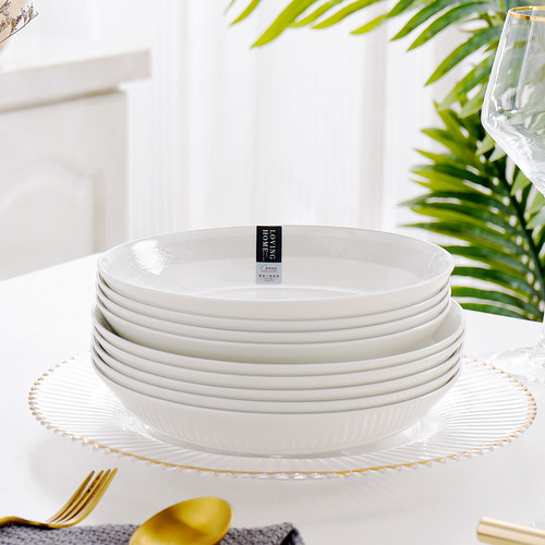 饭盘骨瓷家用7/8英寸轻奢浮雕