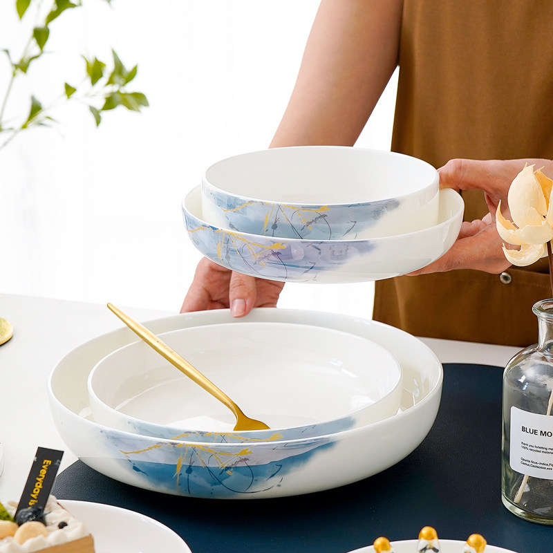 窝盘骨瓷家用圆形轻奢菜盘可微波