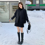 灰色小香风毛呢羽绒服半身裙套装B82-P255-K373，女装套装/套裙，浙宝191（原浙宝008）