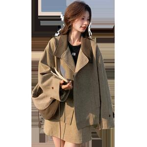 咖色麂皮两件套女2024冬季新款加棉立领夹克外套A115-P199-K298图片