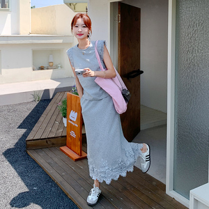 高级感蕾丝花边背心半身裙套装女2025夏季新款法式漂亮休闲两件套图片