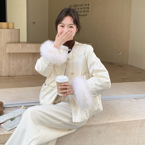 新中式提花羽绒服狐狸毛袖口90白鸭绒保暖外套B83-P325-K480图片