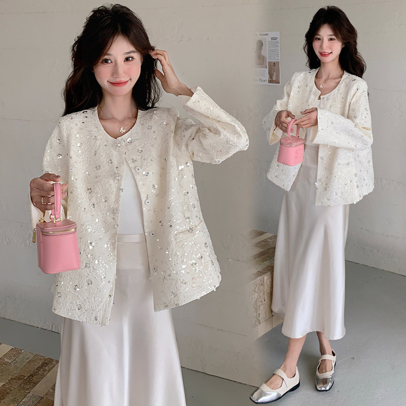 春季新品圆领贝壳手工亮片精品法式精品短款外套B12-P170-K255,女装短外套,浙宝191（原浙宝008）