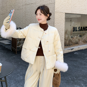 新中式提花羽绒服狐狸毛袖口90白鸭绒保暖外套B83-P325-K480图片