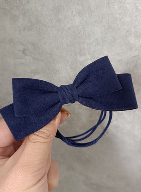 原创韩式少女学生高弹头绳仿皮绒藏蓝色蝴蝶结扎发橡皮筋发绳发圈