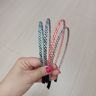 极简风学院风发箍布艺格子织带缠绕素圈细发箍铁发箍中小学生头箍