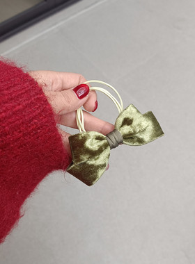 原创秋冬新款高弹多股头绳绿色丝绒蝴蝶结扎头发发圈橡发绳皮筋