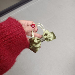 原创秋冬新款高弹多股头绳绿色丝绒蝴蝶结扎头发发圈橡发绳皮筋