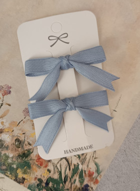 春夏新款甜美可爱迷你儿童小女孩发夹浅蓝色蝴蝶结刘海夹对夹边夹