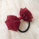 豆妈原创韩式 甜美酒红色绢纱蕾丝蝴蝶结头绳发绳发圈扎头发橡皮筋