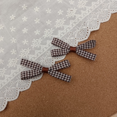 复古简约OL学生成人发夹 咖啡色千鸟格蝴蝶结边夹鸭嘴夹刘海夹