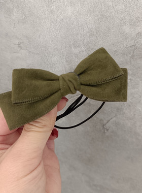 原创韩式少女学生高弹头绳仿皮绒军绿色蝴蝶结扎发橡皮筋发绳发圈