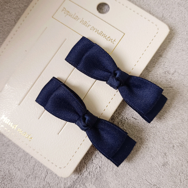 豆妈家韩式简约可爱藏蓝色儿童蝴蝶结小发夹对夹女孩边夹刘海夹