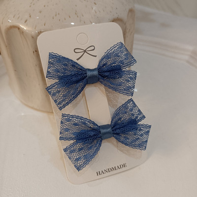 甜美风儿童学生蓝色蕾丝刘海夹