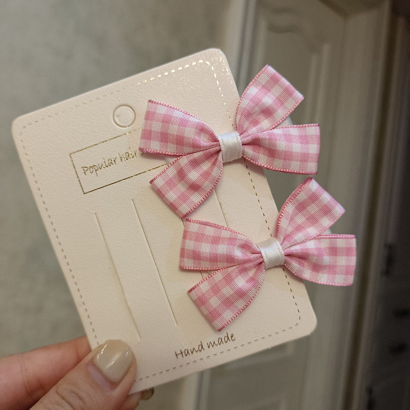 豆妈原创韩式甜美可爱粉白色格子小蝴蝶结对夹儿童发夹边夹刘海夹,饰品/流行首饰/时尚饰品新,发饰,淘宝优惠券,粉丝福利购,淘宝优惠卷