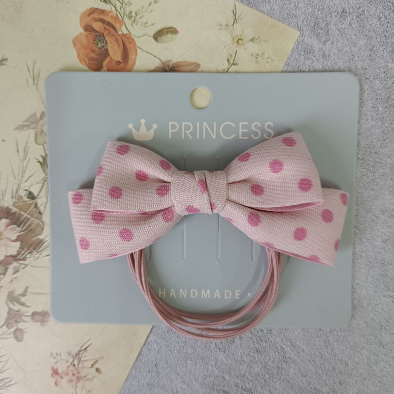 秋冬新款韩式高弹多股头绳粉色圆点布艺蝴蝶结扎发橡皮筋发圈发绳