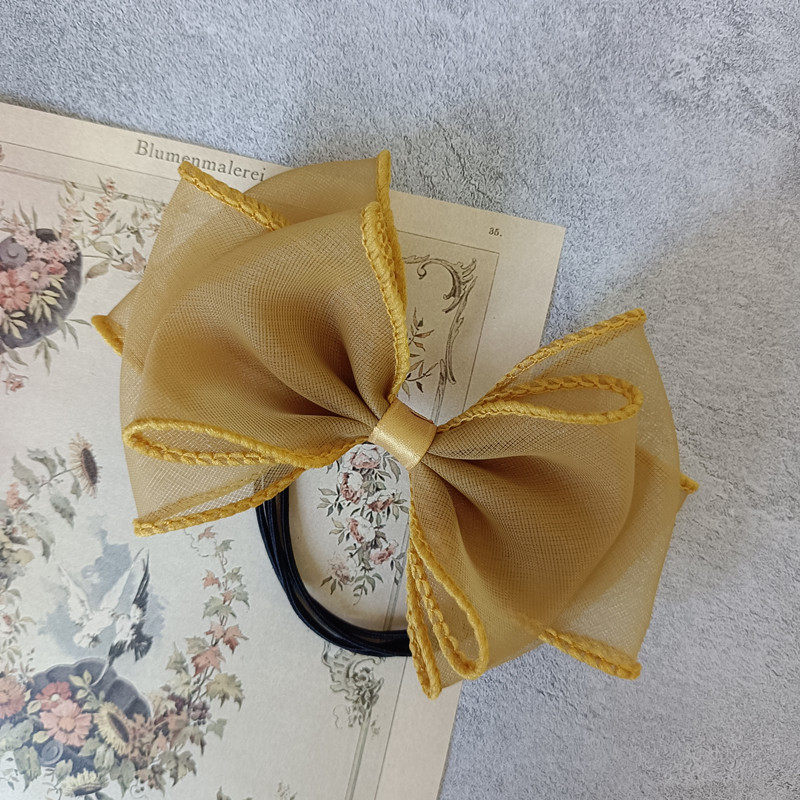 豆妈唯美超仙少女学生头绳姜黄色绢纱蝴蝶结扎头发皮筋发圈发绳