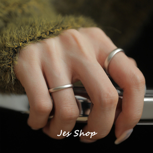 Jes 戒指开口可调节藏银简约高级设计食指环 Shop雾面磨砂情侣款