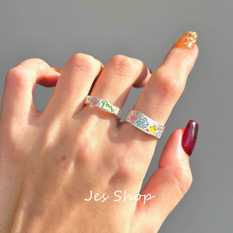 Jes Shop童趣彩色卡通戒指扭曲可爱风多巴胺小恐龙小众设计女指环