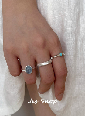 Jes Shop海蓝宝水晶戒指戒指女简约ins风碎银指环高级感百搭银饰
