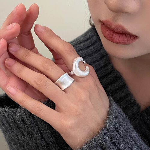 JesShop月亮磨砂ins风女食指戒