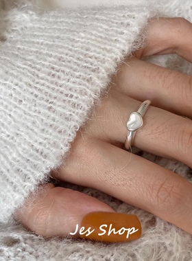 Jes Shop月光石白色爱心戒指小众设计百搭高级感女生藏银甜美指环