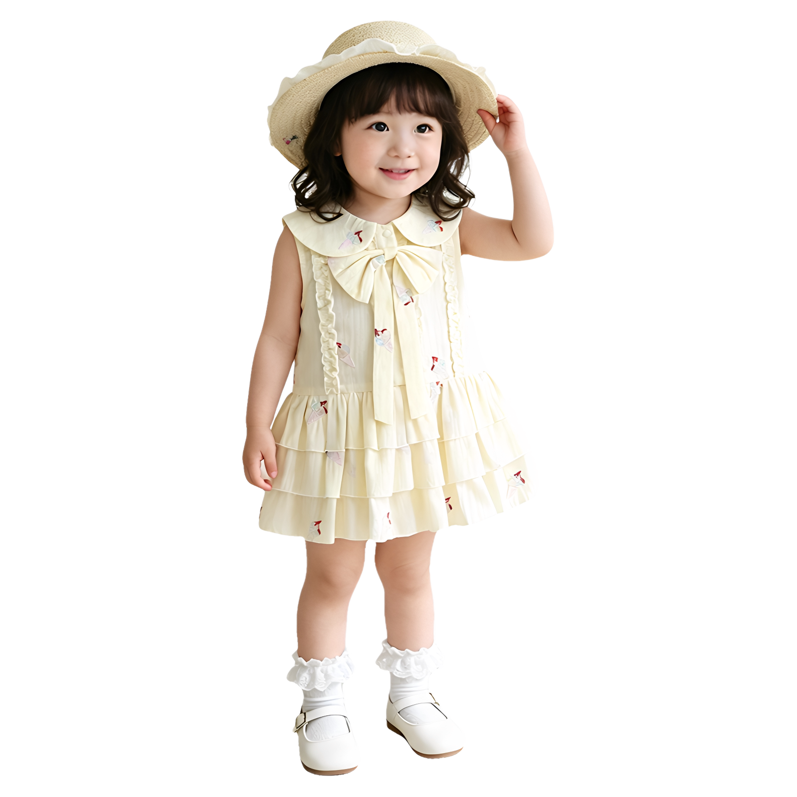 法国URCINS无袖夏季儿童女宝甜美田园风娃娃领夏天外穿纯棉小裙子
