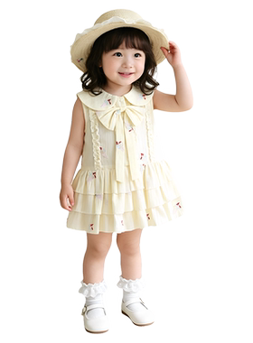 法国URCINS无袖夏季儿童女宝甜美田园风娃娃领夏天外穿纯棉小裙子